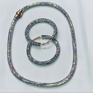 New Iridescent sparkling rope necklace/earring set